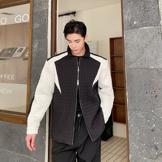 Men's Color Blocking Double Zippered Cotton Coat