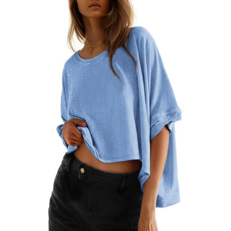 Women's Oversized Batwing Sleeve Twisted Short-sleeved T-shirt