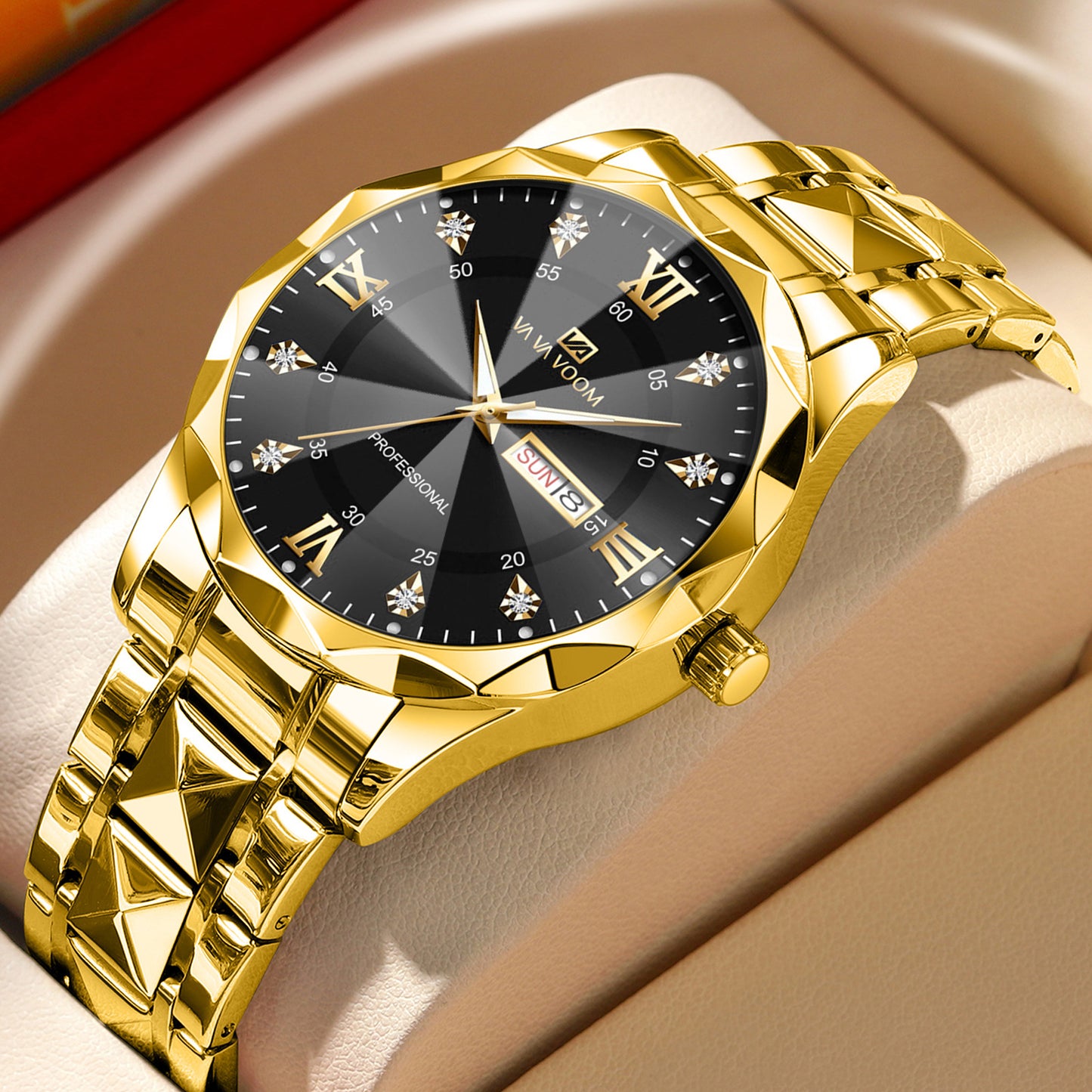 Double Calendar Tungsten Steel Waterproof Quartz Watch