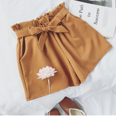 Summer Korean Bow Tie Shorts Loose slimming high waist wide leg pants hot pants