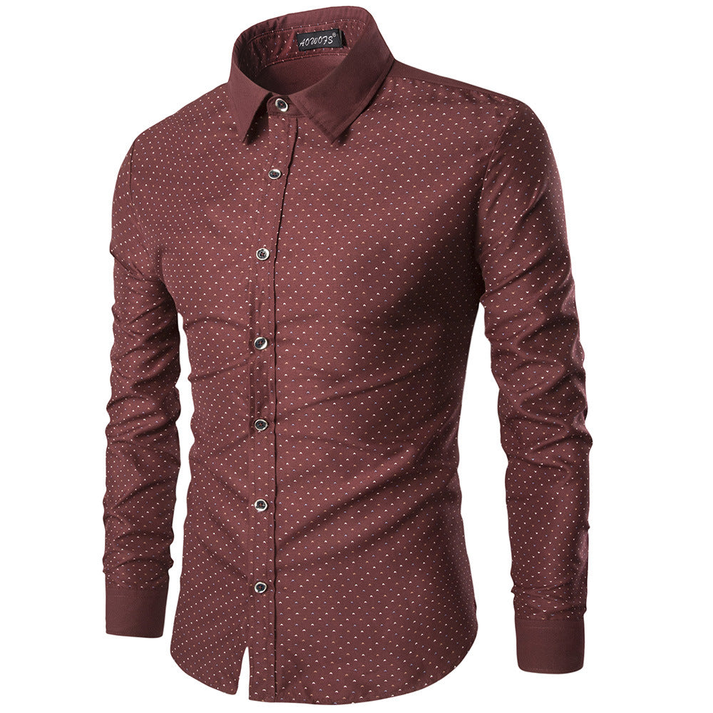 Men's Long Sleeve Shirt Little Seagull Print Men's Slim Shirt