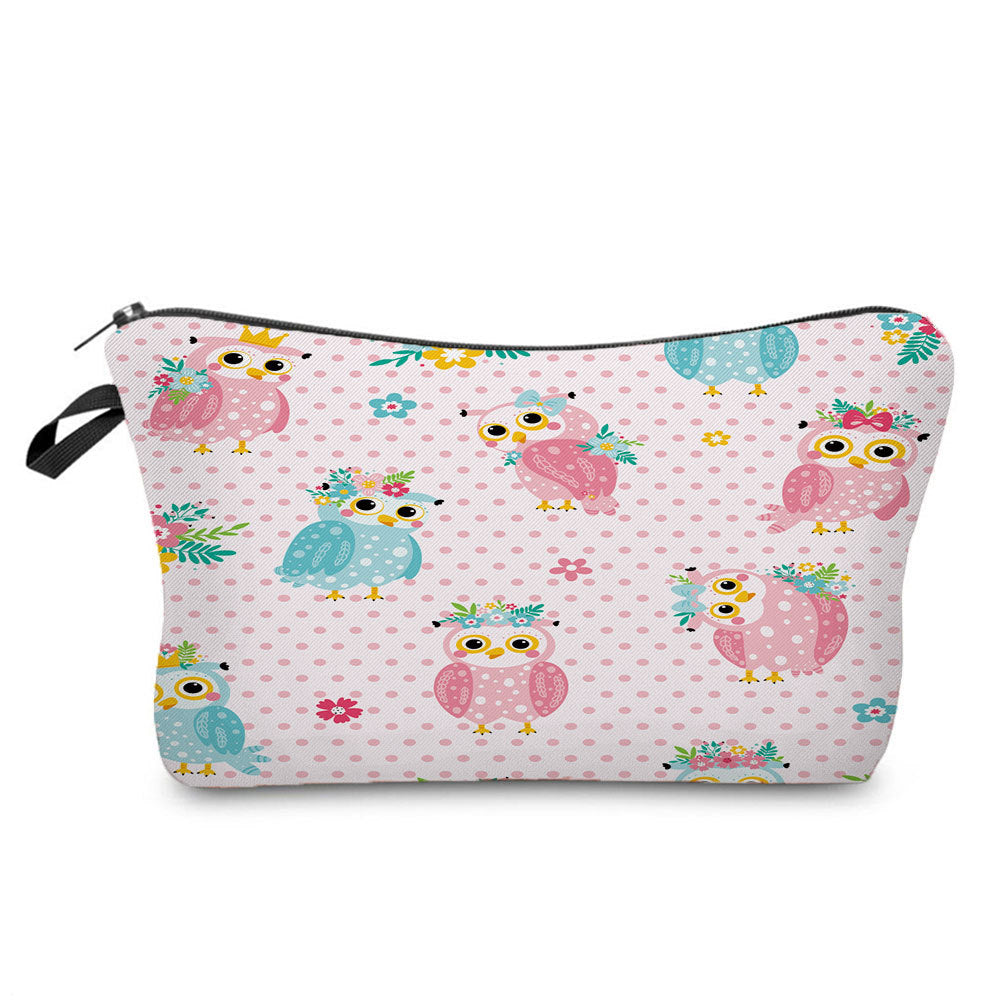 Cartoon Cute Owl Print Cosmetic Bag