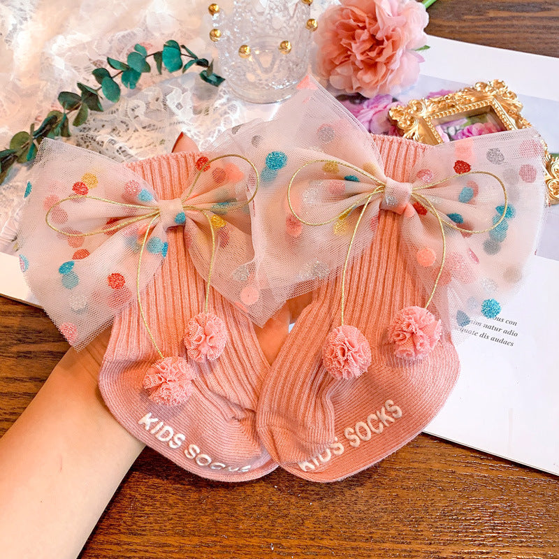 Cute Big Bow Girl In Tube Knitted Cotton Socks