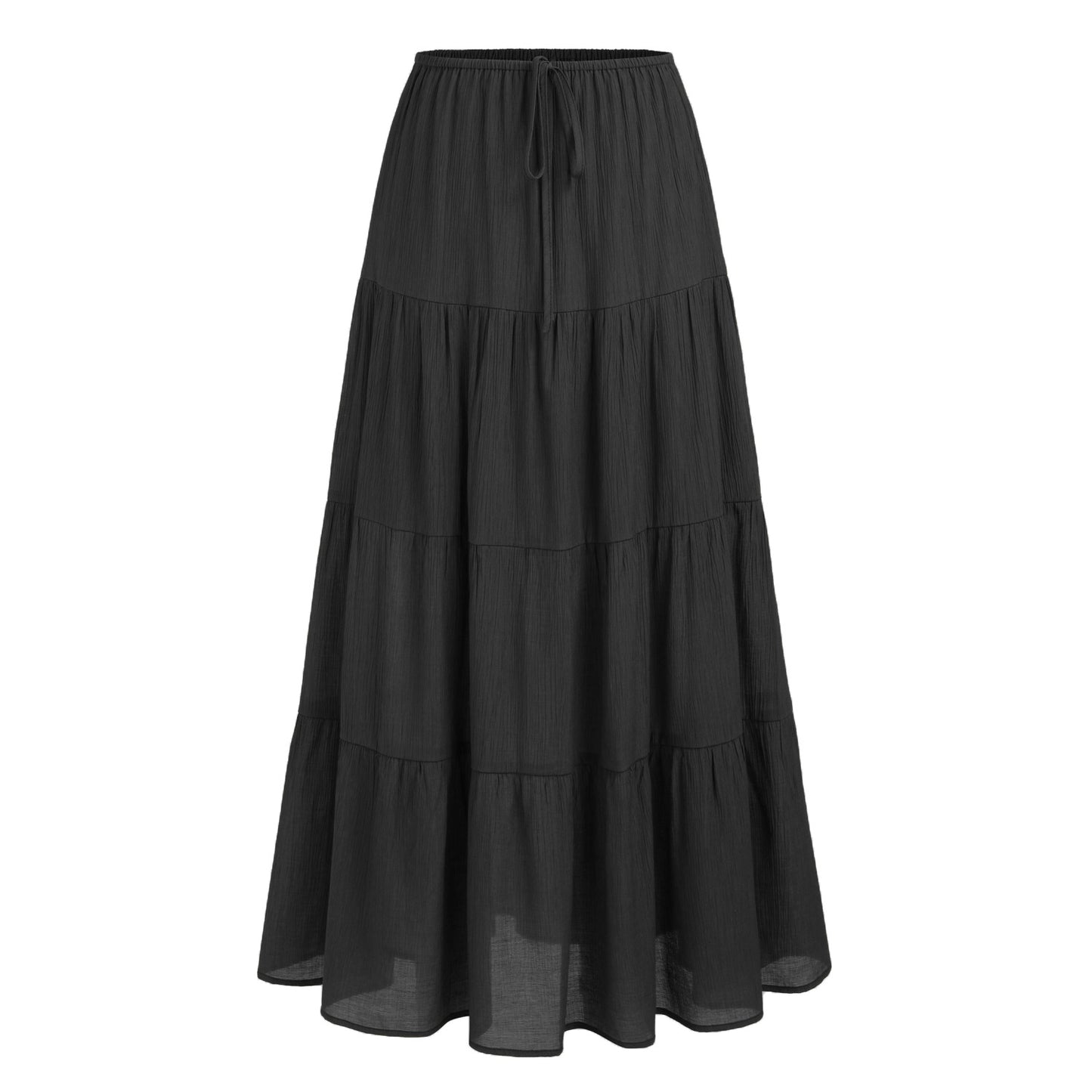 High-waisted Elastic-waist Tie-closure Loose-fit Patchwork Skirt