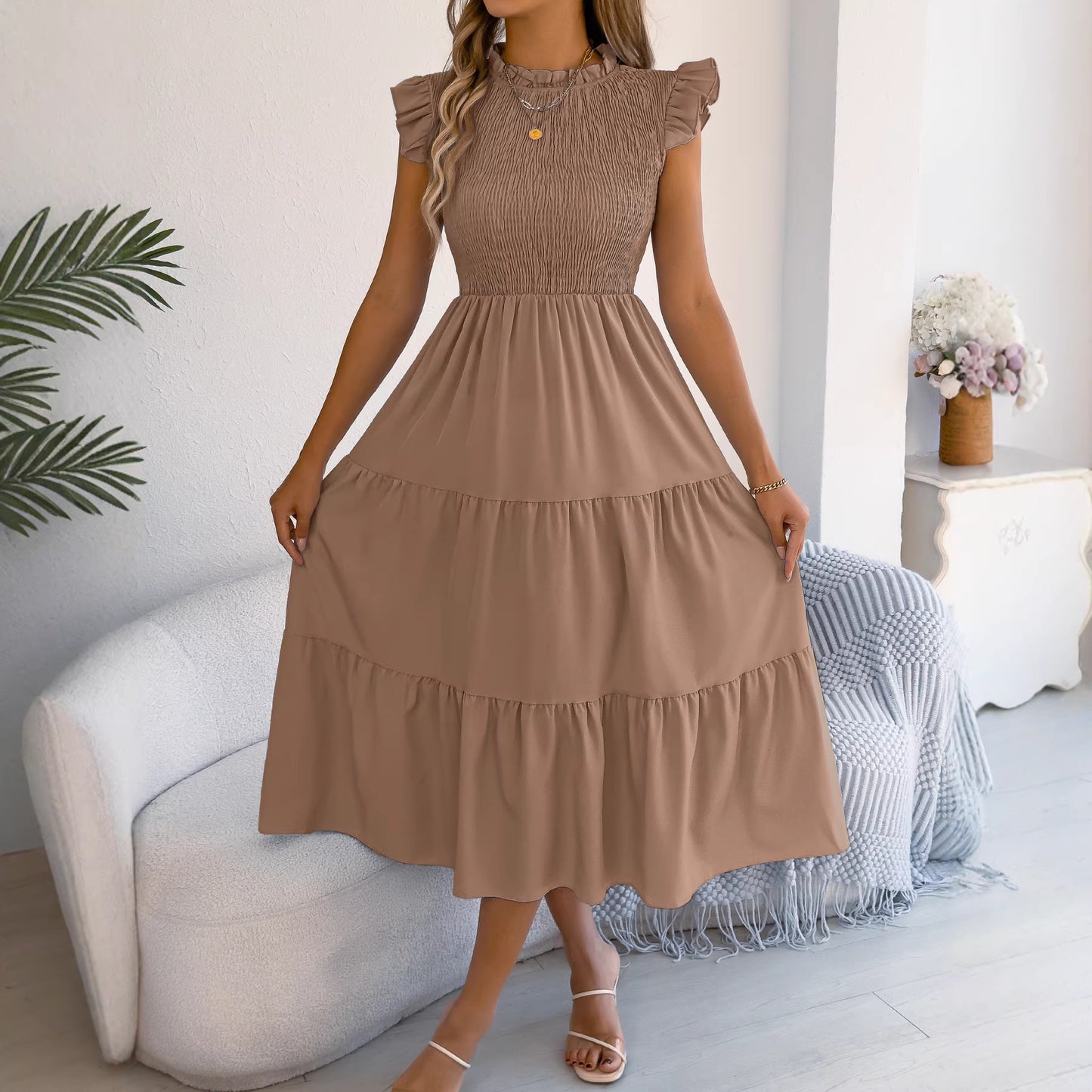Women's Fashion Solid Color Waist Tight Dress