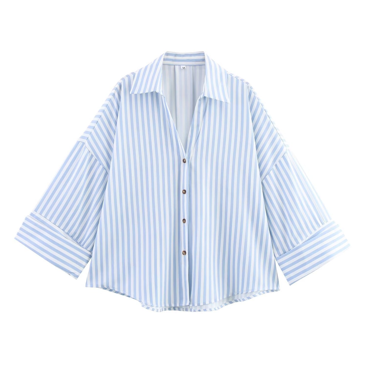 Women's Fashionable Slim-Fit Linen Multi-Color Striped Long-Sleeve Shirt