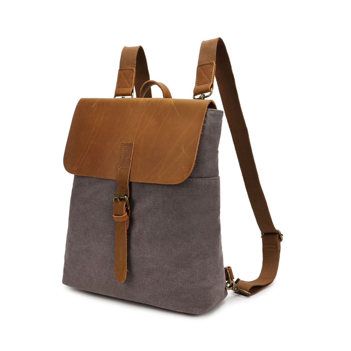 Crazy Horse Leather Casual Student Minimalist Backpack