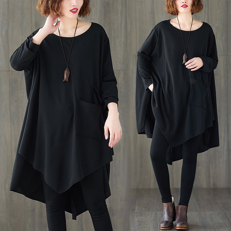Plus Size Irregular Loose Fashion Plump Girls Batwing Shirt