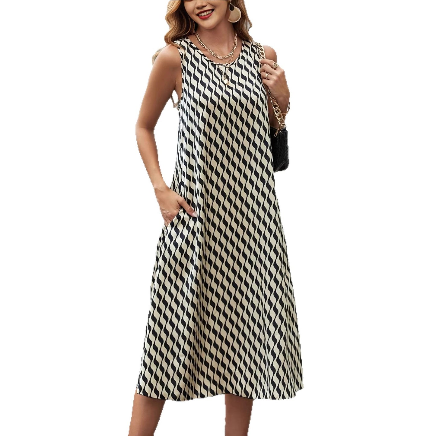 Casual Printed Sleeveless Loose Crew-neck Dress