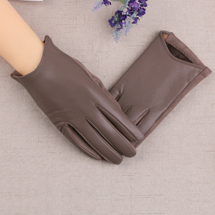 PU Leather Gloves Women's Winter Fleece Thick Touch Screen