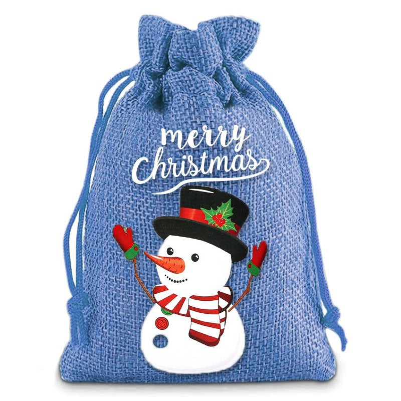 Christmas Linen Drawstring Bag