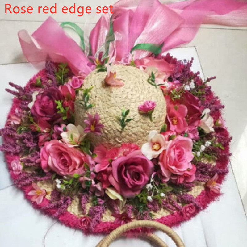 Ladies Fashion Raffia Purple Flower Straw Hat