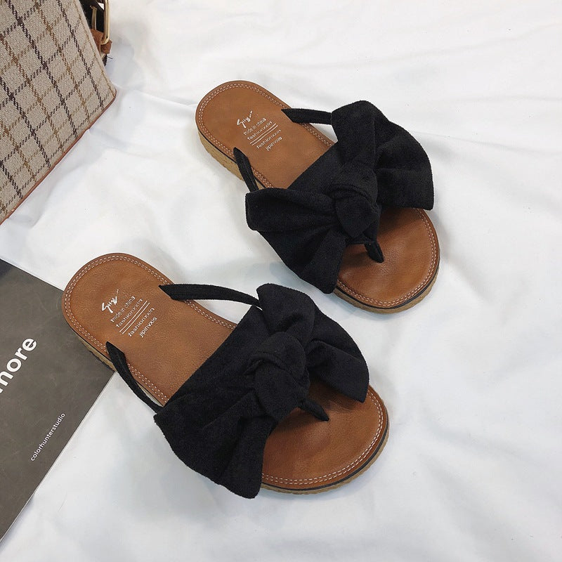 Summer Fashion Outerwear Bow Plywood Slippers Korean