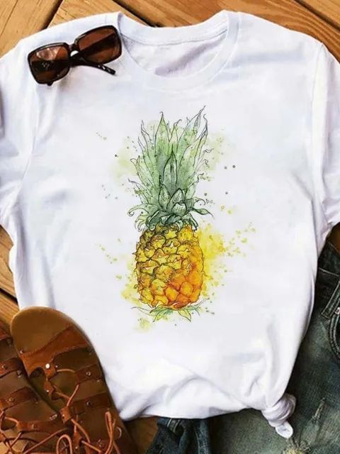 Dame T-shirt Mode Ananas Print Top