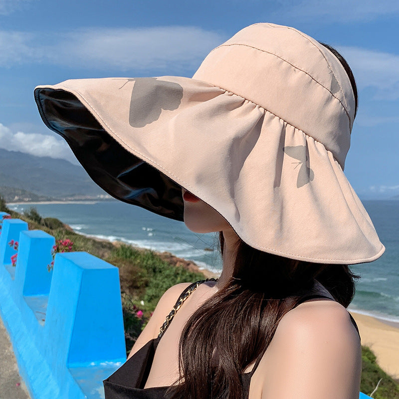 Women's Summer Large Brim Anti-ultraviolet Black Plastic Empty Top Sun Hat