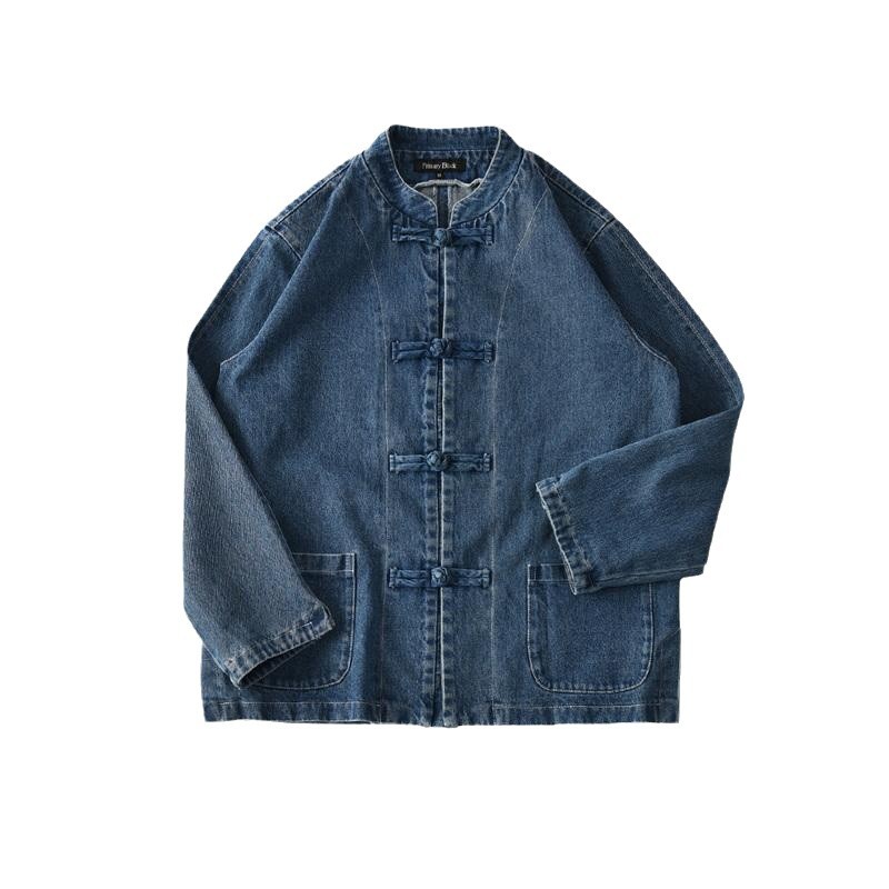 Cotton Washed Casual Stand-Collar Denim Shirt
