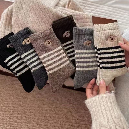Mid-calf Winter Thickened Striped Solid-color Dopamine-style Slouch Socks