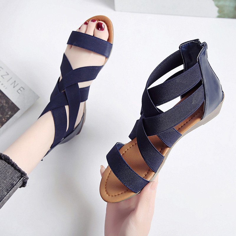 Summer New Large Size Women's Solid Color Low Heel Sandals