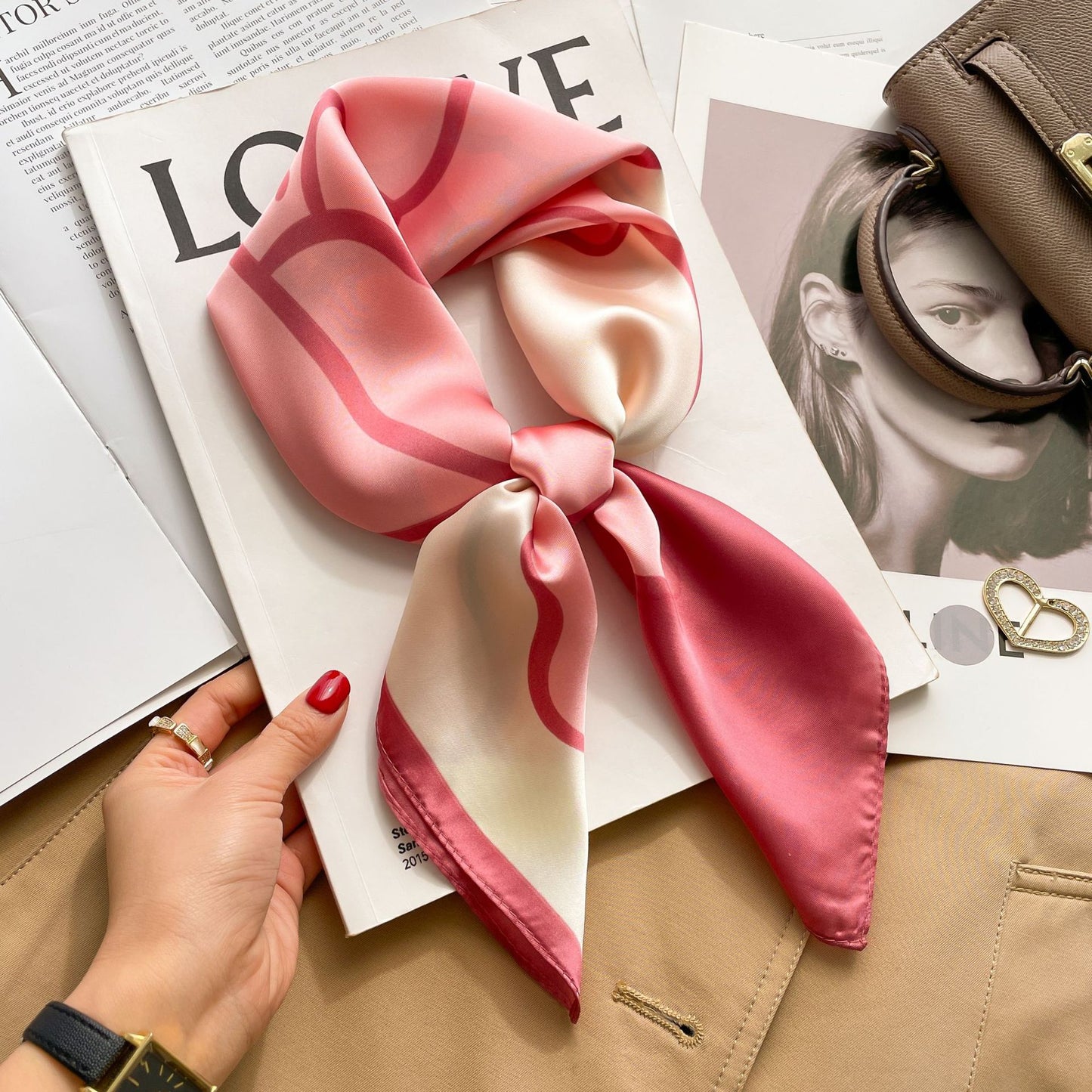 Square Towel Silk Scarf Printed Matching Shirt Hair Band Arm Bag