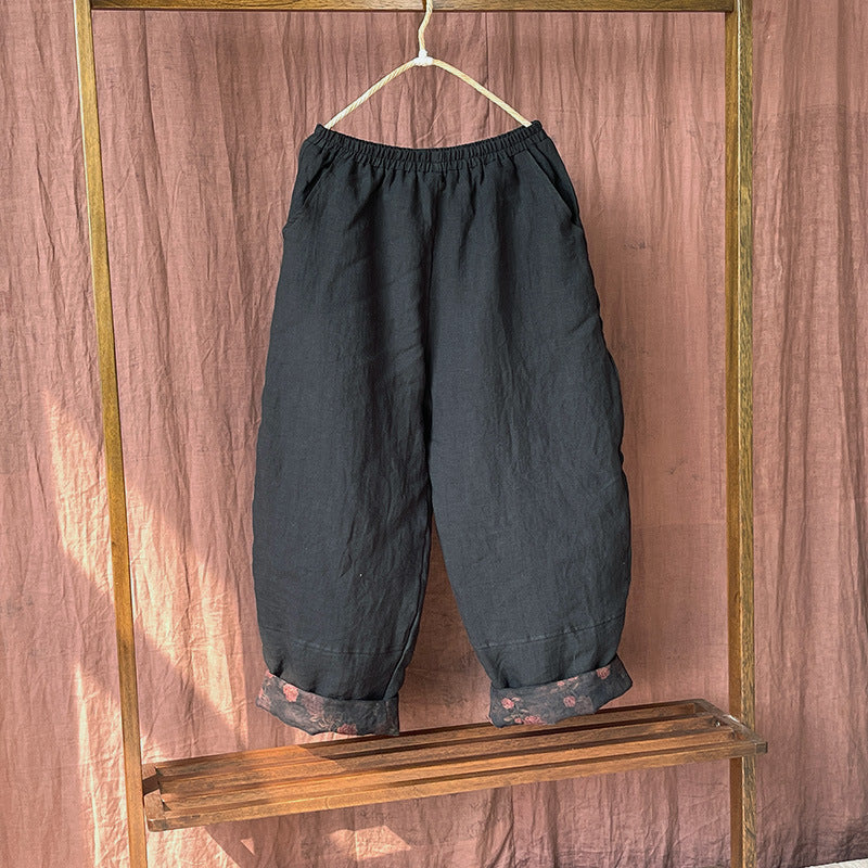 Retro Artistic Stone Washed Linen Quilted Baggy Pants