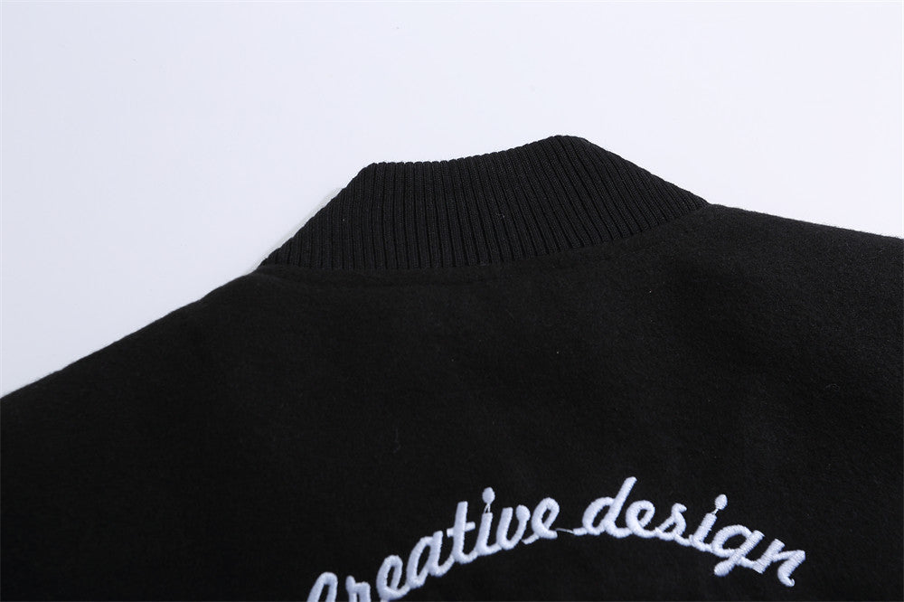 Stitching PU Leather Sleeve Baseball Uniform Men's Ins Fashion Brand Letter Embroidered Jacket