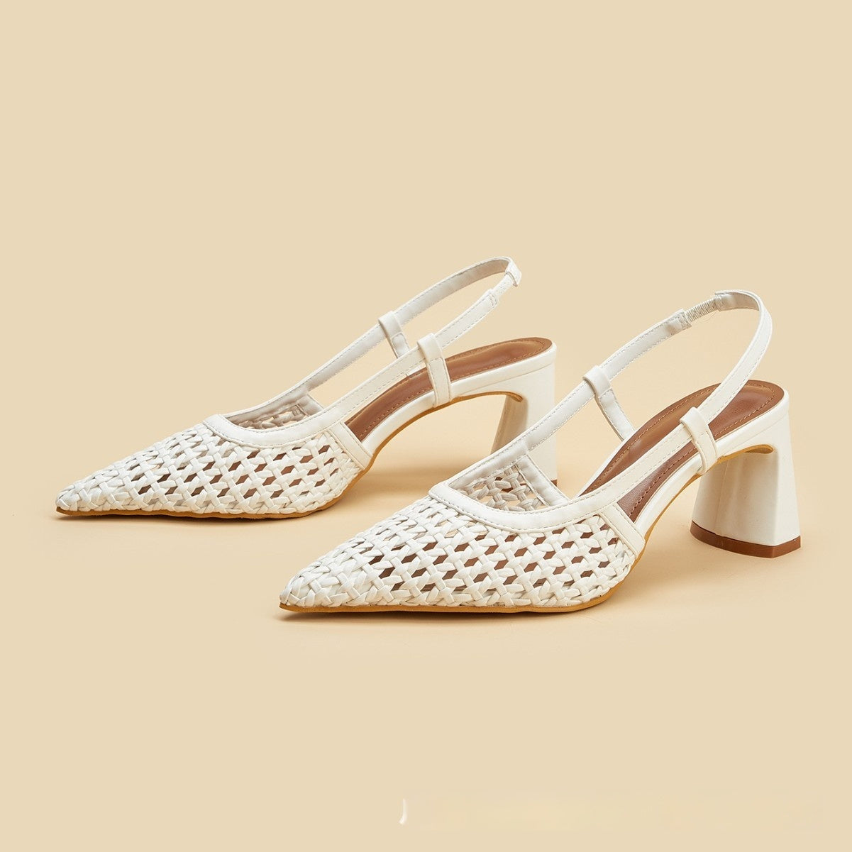 White Pointed-toe, Closed-toe Woven Mesh Sandals