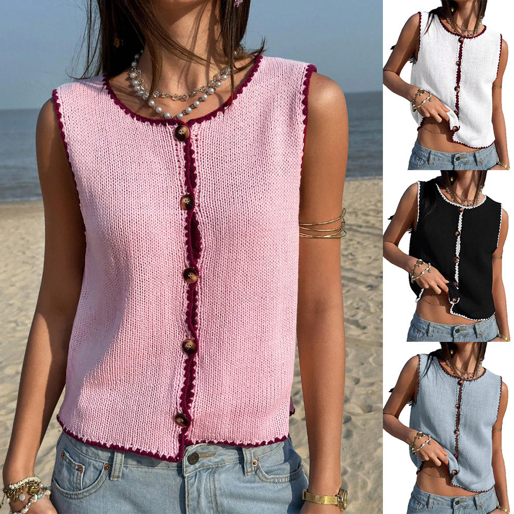 Contrast-color Trimmed Sleeveless Y2K Edgy Sweater