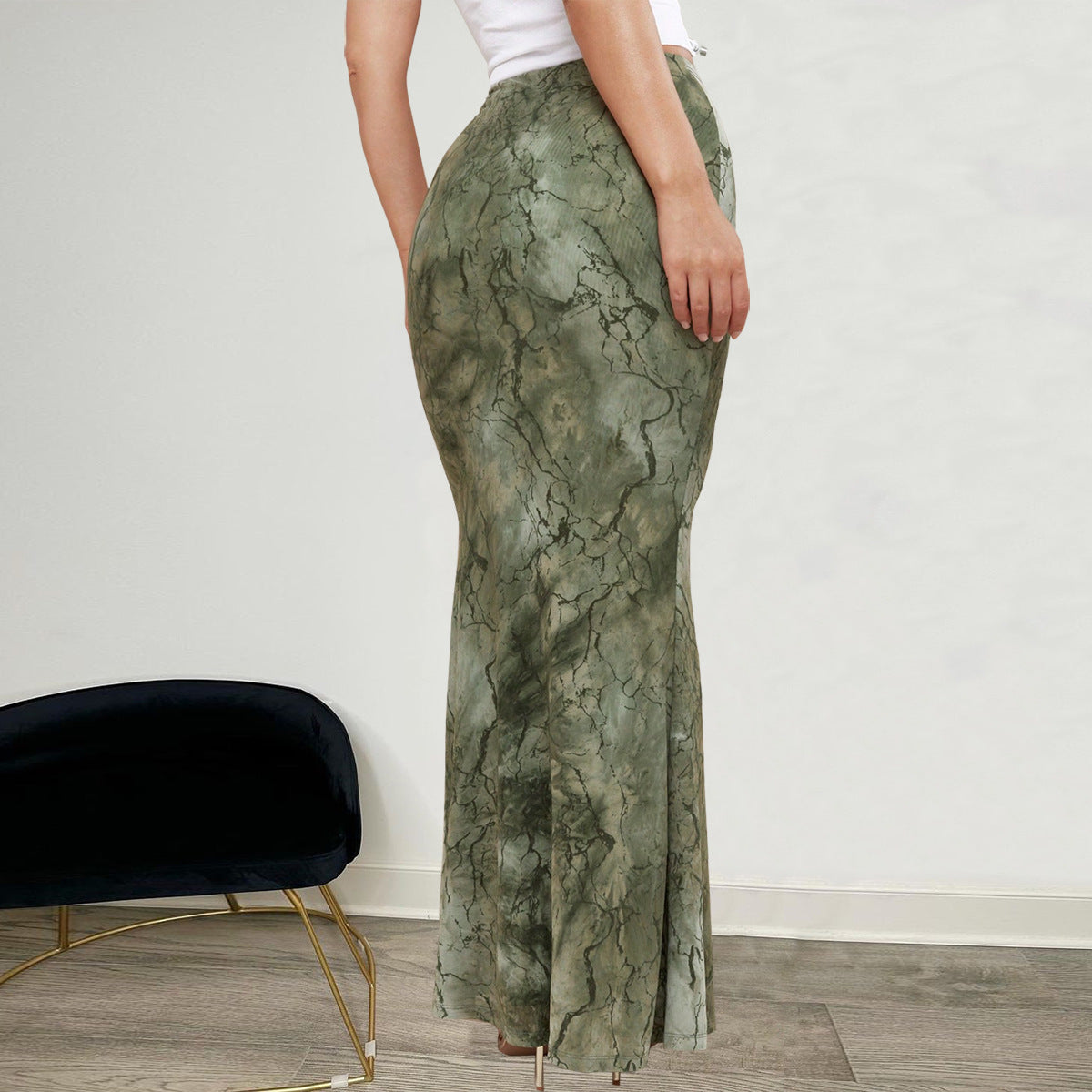 Body-hugging Printed Low-waist European And American Fishtail Skirt For Women