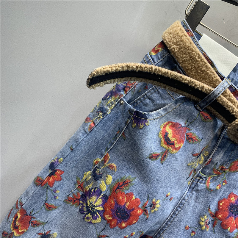 Harem Fashion Loose And Thin Flower Print Casual Jeans Baggy Trend