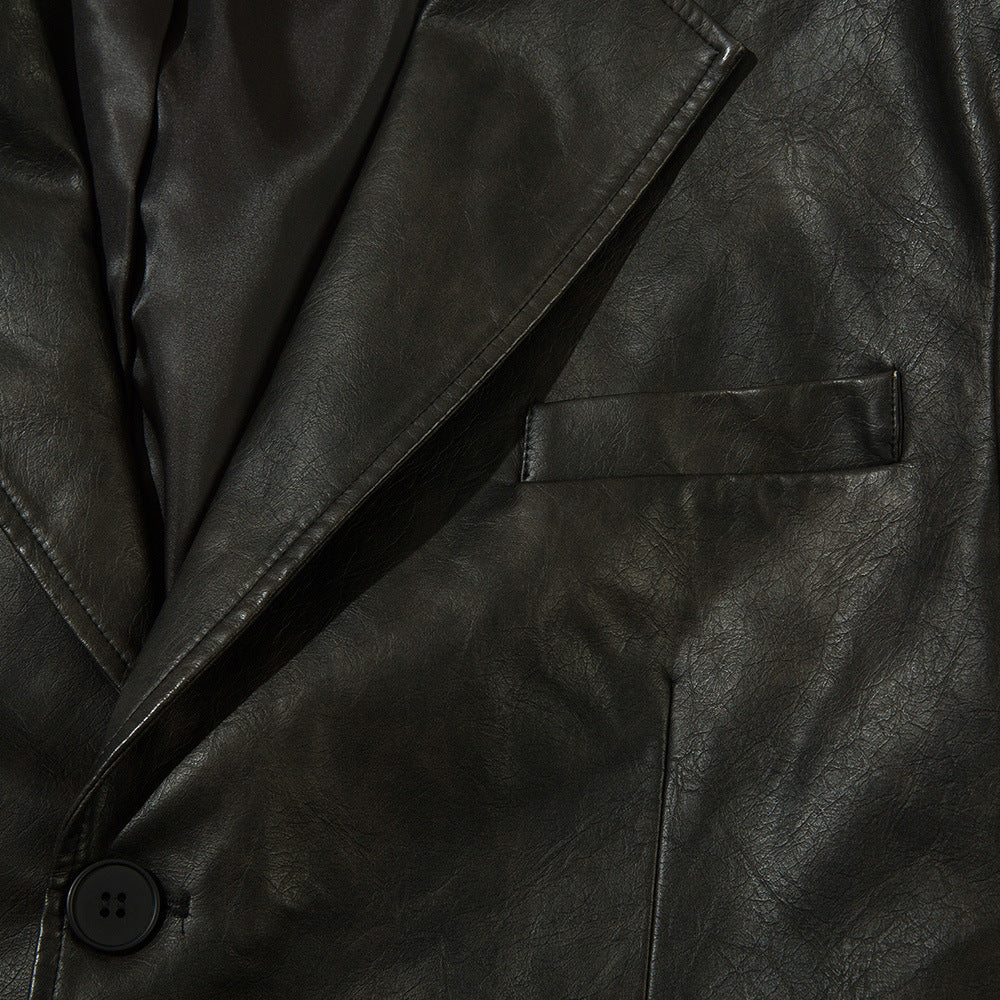 American Solid Color PU Leather Suit Jacket Men
