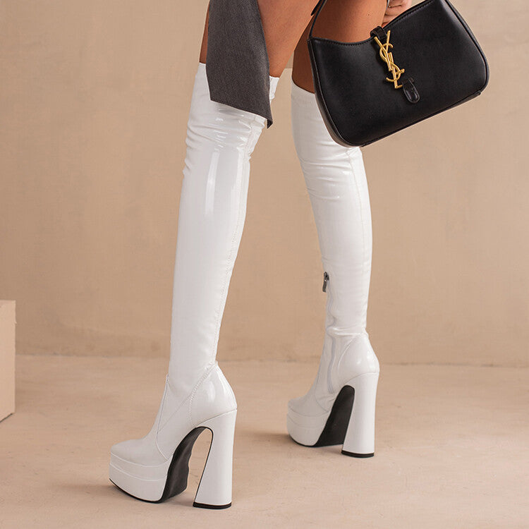 Shaped Platform Thick Heel High Tube Plastic Leg Boots