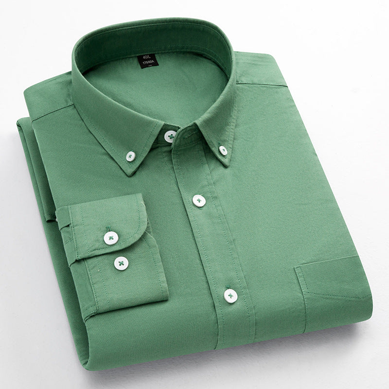 Mens Pure Cotton Solid-Color Breathable Oxford Shirt