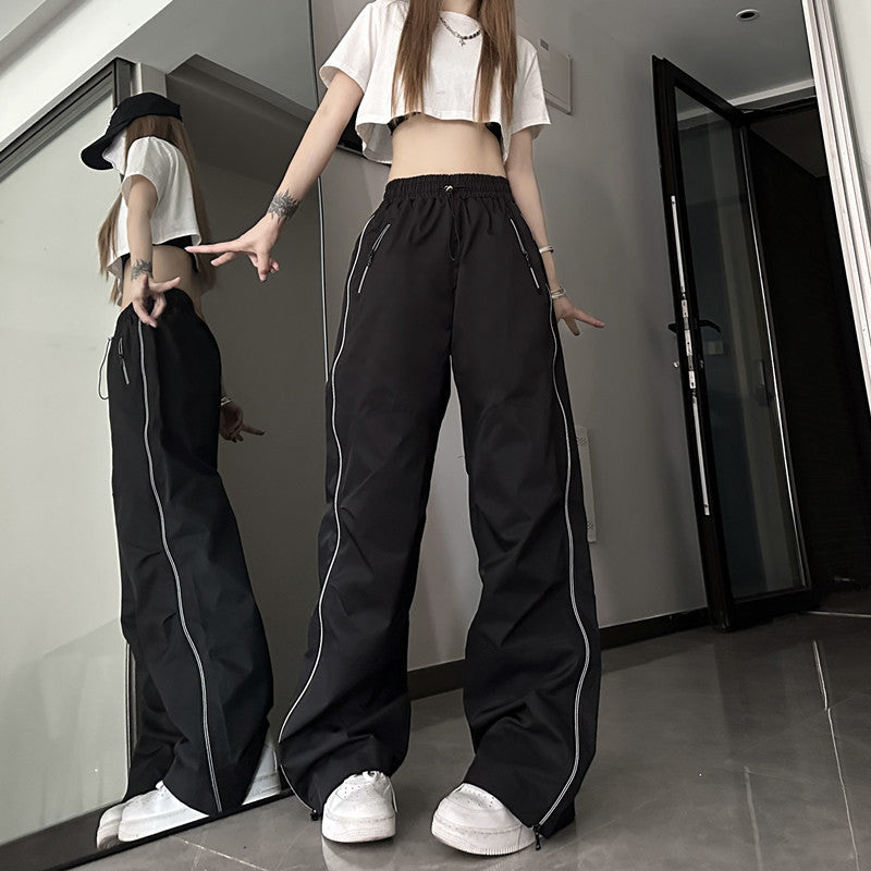 American High Street Zipper Stitching Pants Summer Fashion New Loose Design Straight