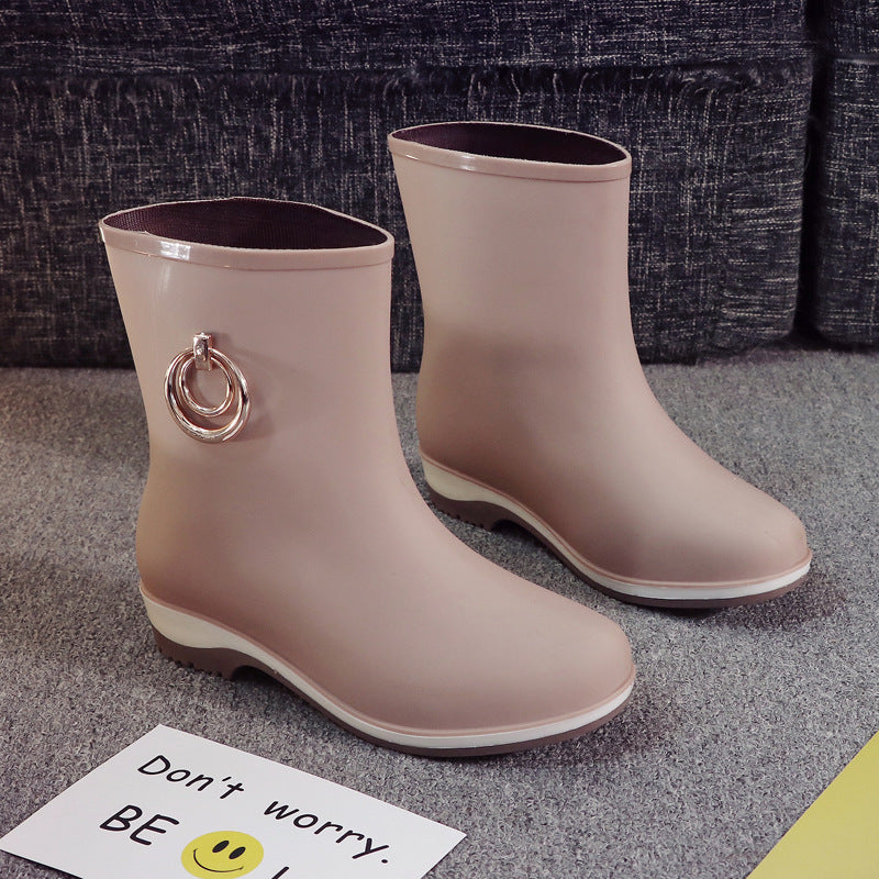 Plush Cotton Short Barrel Waterproof Rain Boots