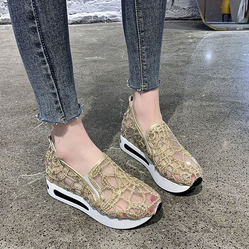 Women's Lace Mesh Casual Inner Height Increasing Shoes