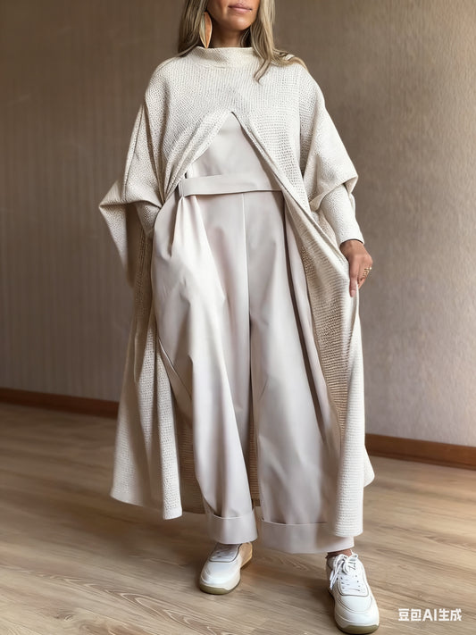 Beige Strikket Hættetrøje uden lukning