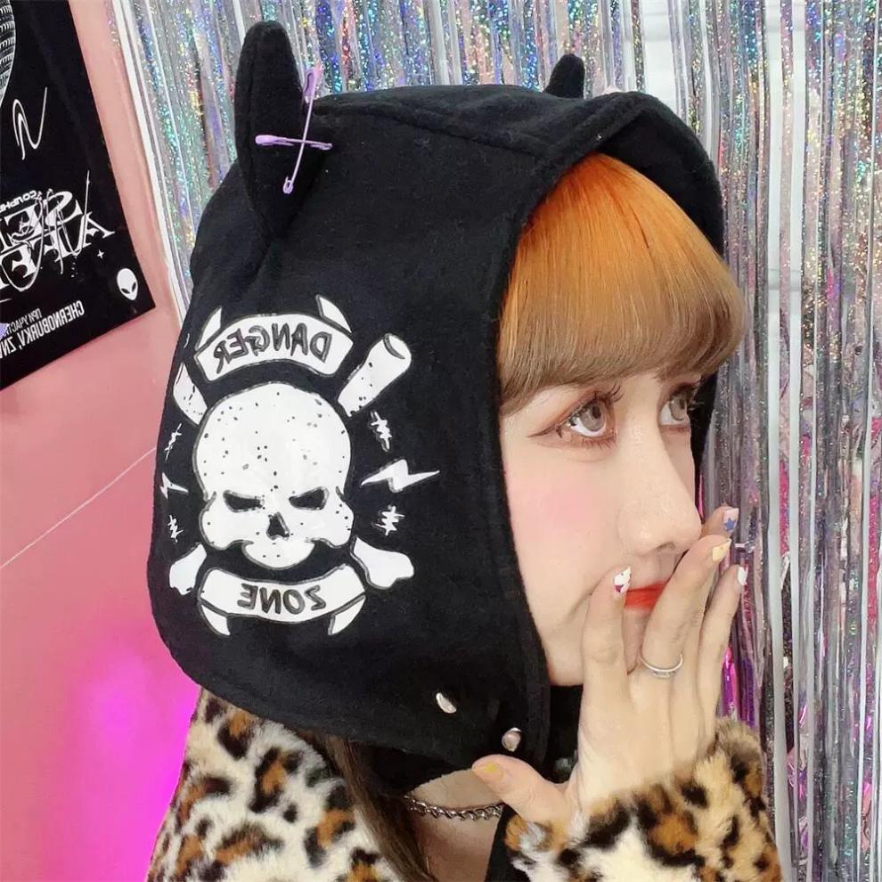 Devil Horn Skull Printed Bones Earmuffs Hat