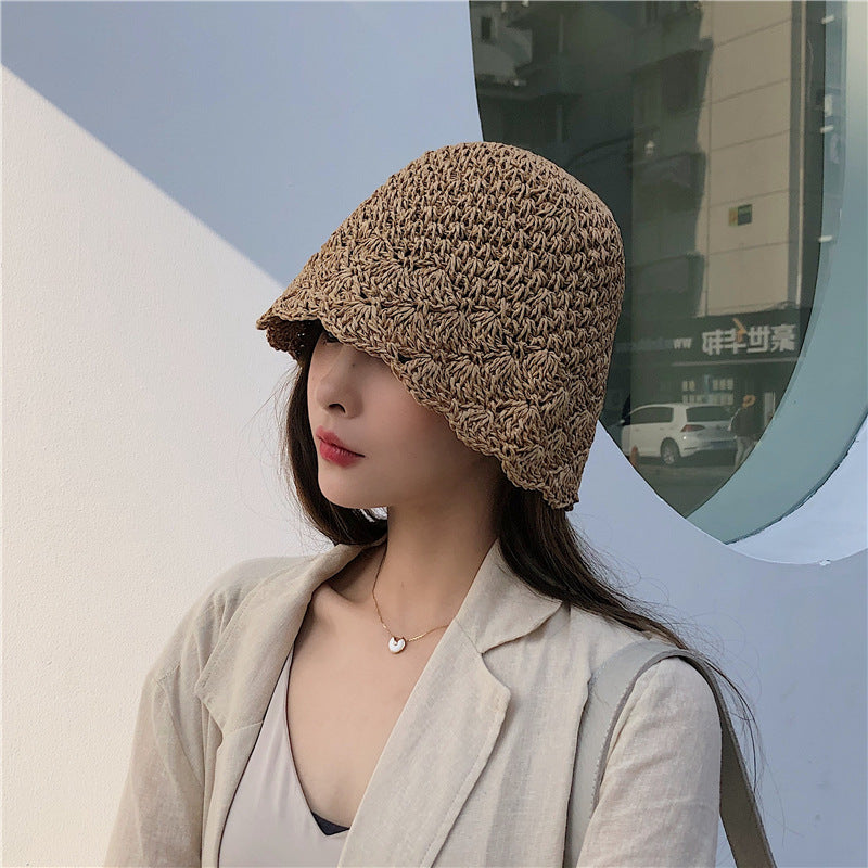 Summer Sun Protection Lace Straw Bucket Hat