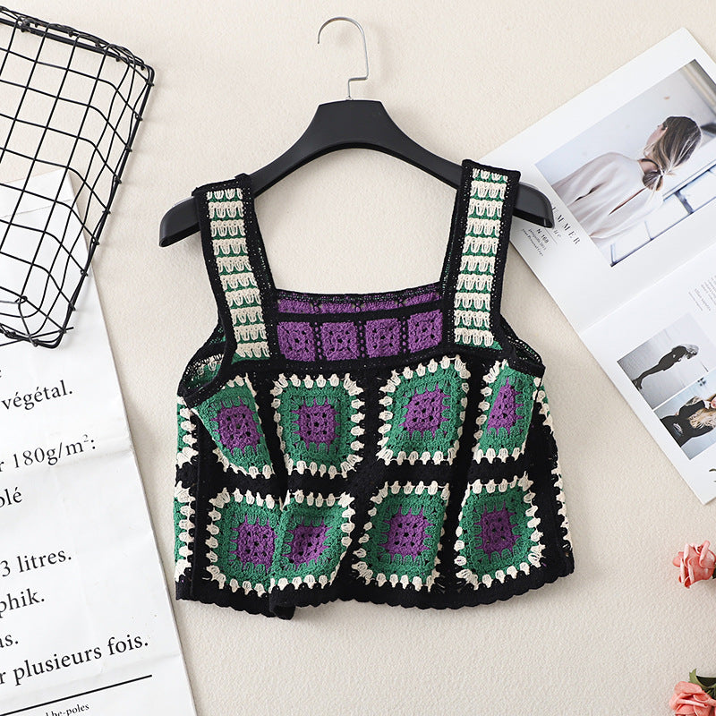 Retro Ethnic Style Knitted Crochet Hollow Suspender