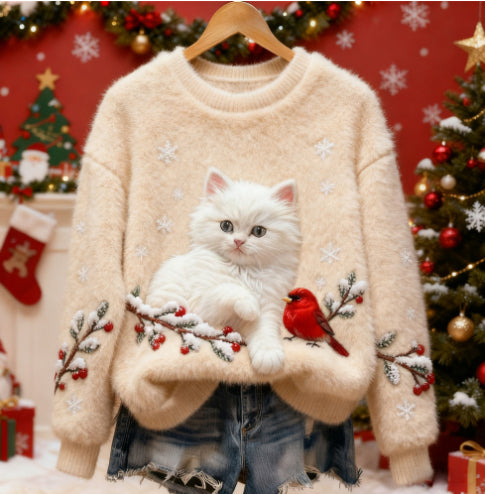 Digital Printed Flannel Christmas Women's Crew-Neck Sweater 3D