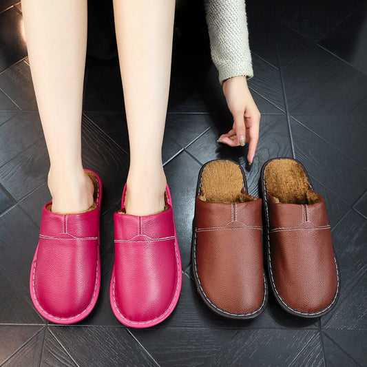 Winter Indoor Leather Slippers For Home Use Non-slip For Indoor Floors