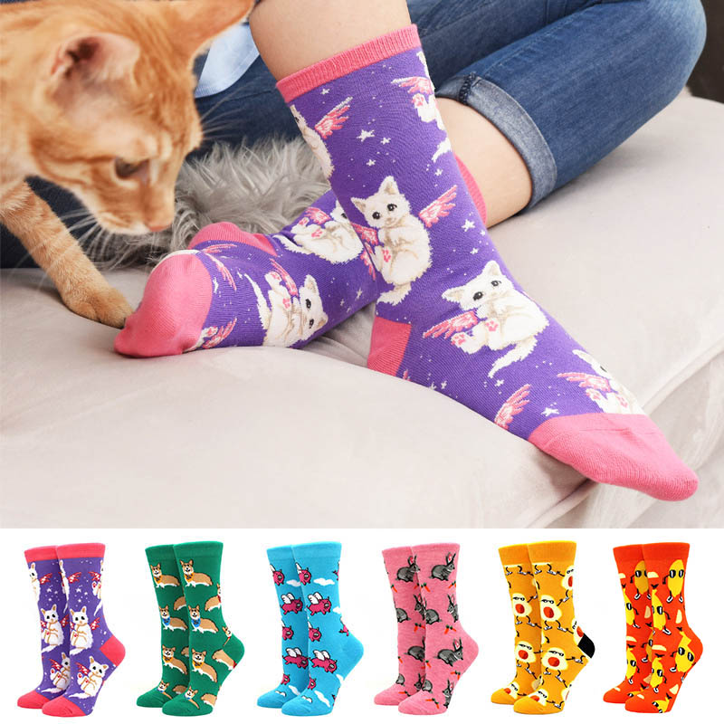 Colorful Women's Cotton Round Socks Funny Banana