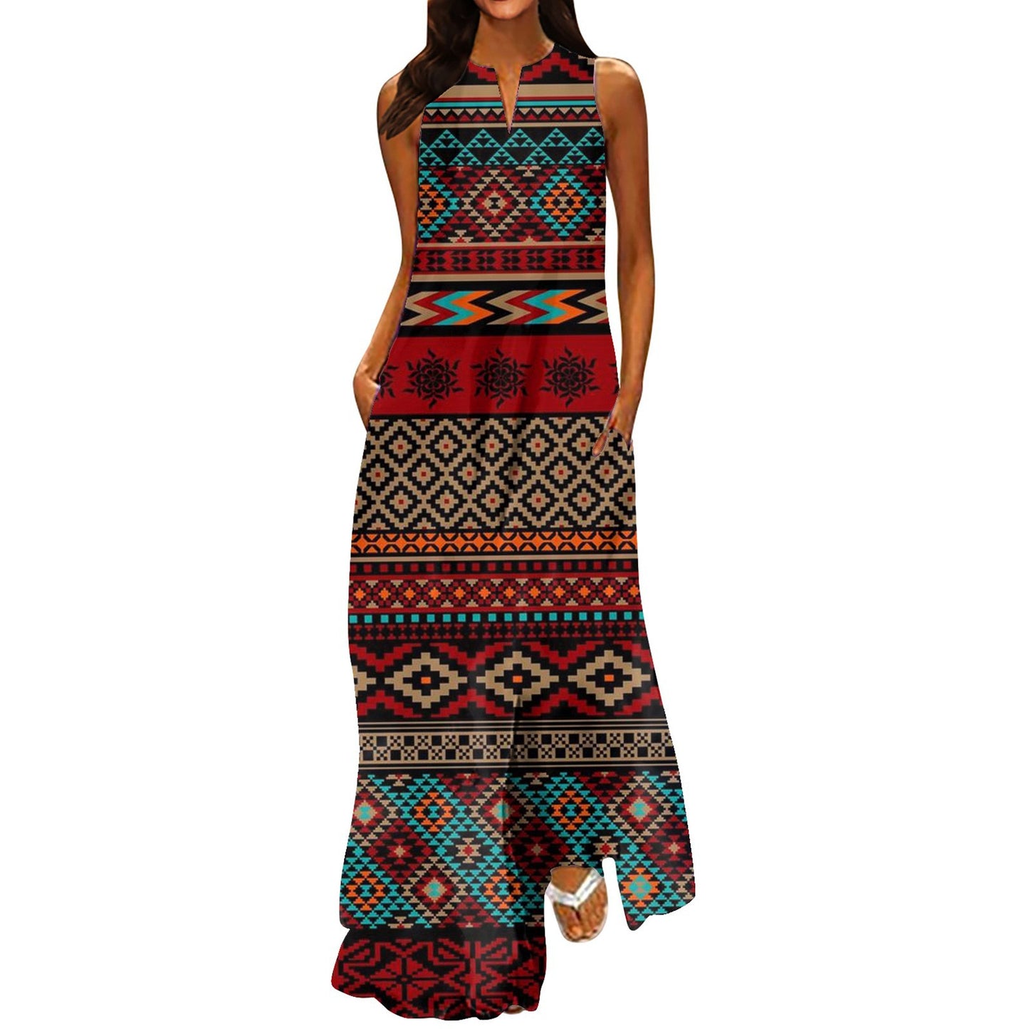 V-neck Pocket Floral Dress For Women