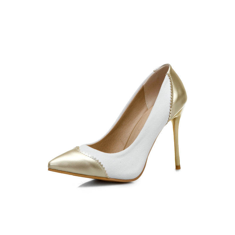 Low stiletto suede patent leather shoes