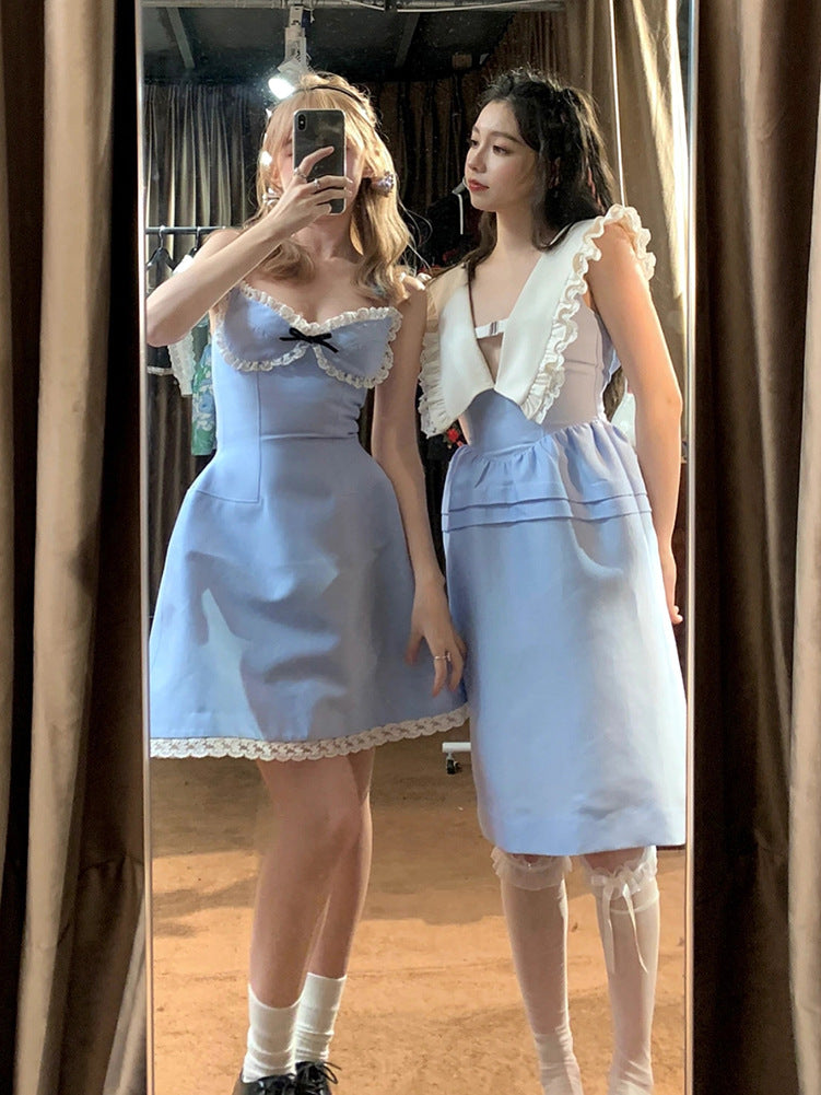 French Pure Wind Lace Stitching Suspender Skirt
