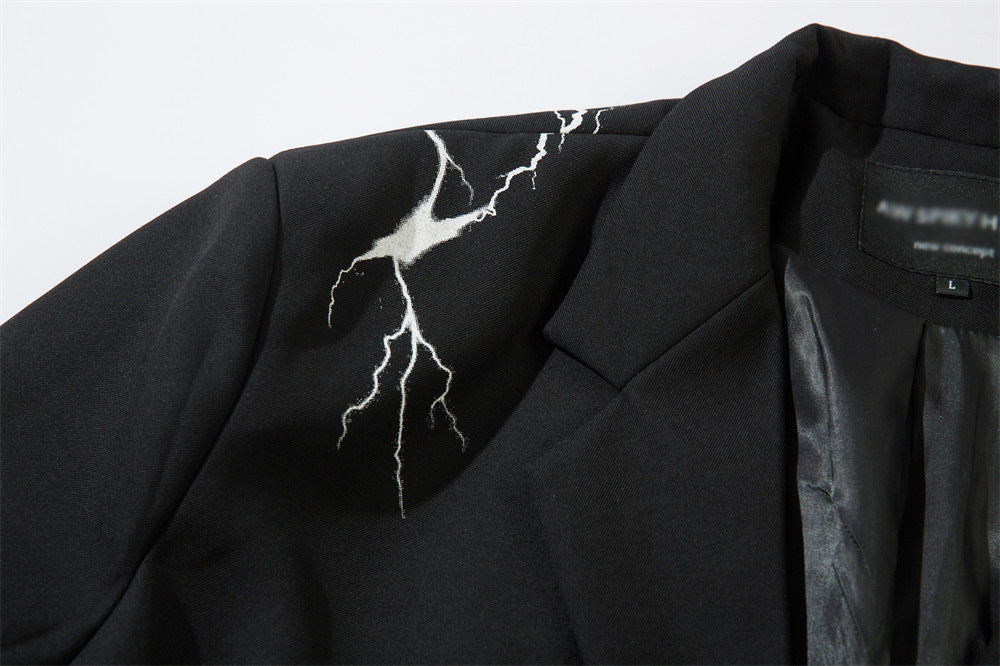 Men's Trendy Fashion Lightning Print Design Sense Niche Suit Jacket