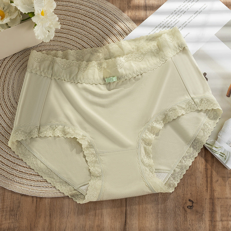 Mulberry Silk Crotch Mid Waist Traceless Triangle Lace Panties