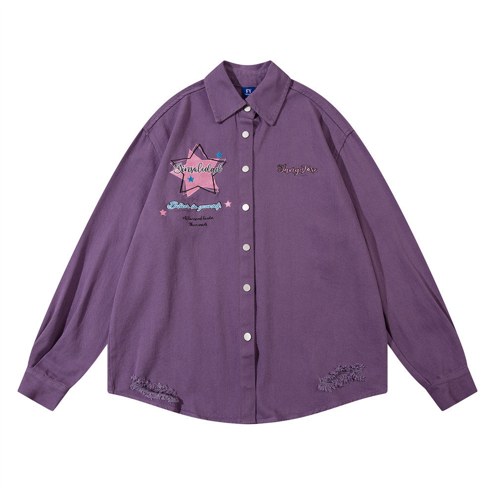 Niche Personality Five-pointed Star Embroidered Long-sleeved Shirt