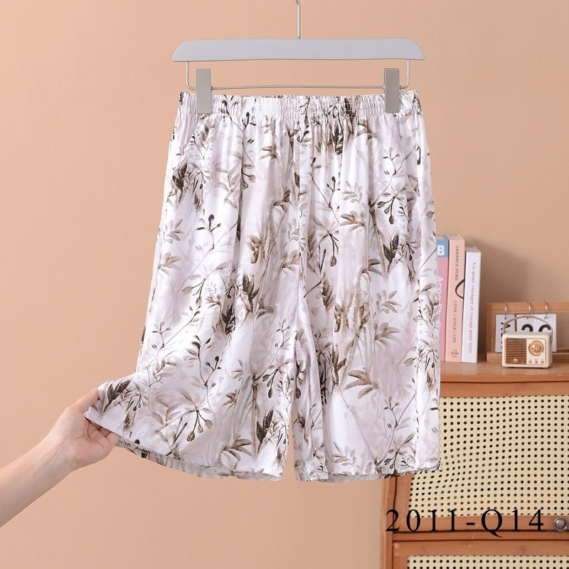 Women's Loose-fit Cotton-silk Floral-print Shorts