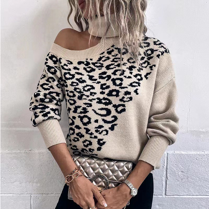 Leopardprint Nitte Til Efterår Og Vinter Dame Langærmet Skuldertrøje